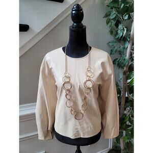 Zara Minimalist Chic Top Women's Size M Beige Polyurethane Long Sleeve Pullover
